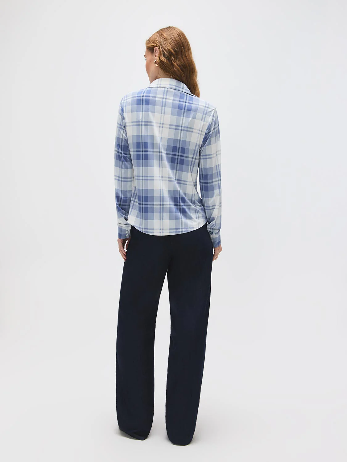 Plaid Johnny Collar Button-Front Blouse - Image 4