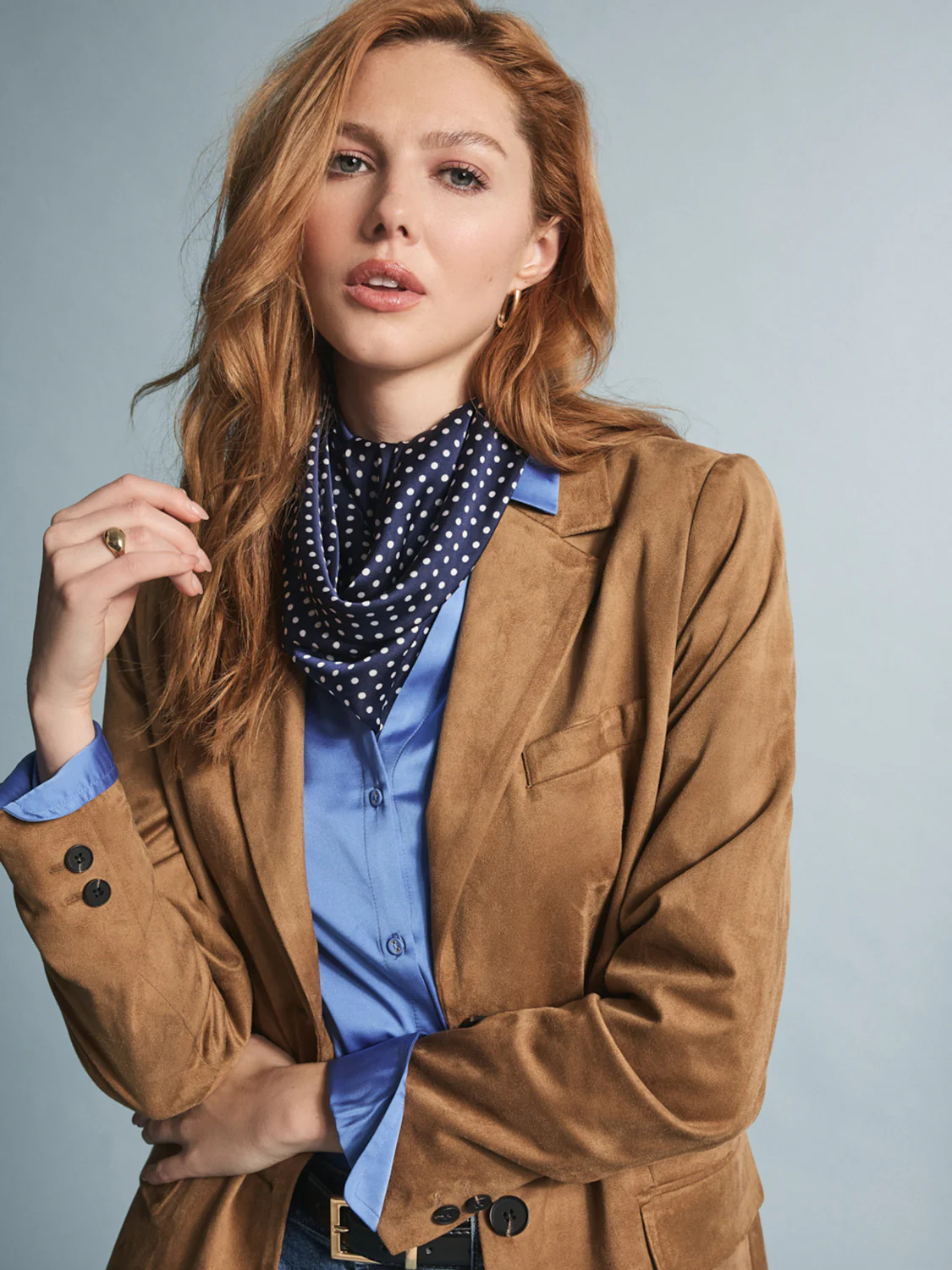 Johnny Collar Satin-Like Blouse - Image 5