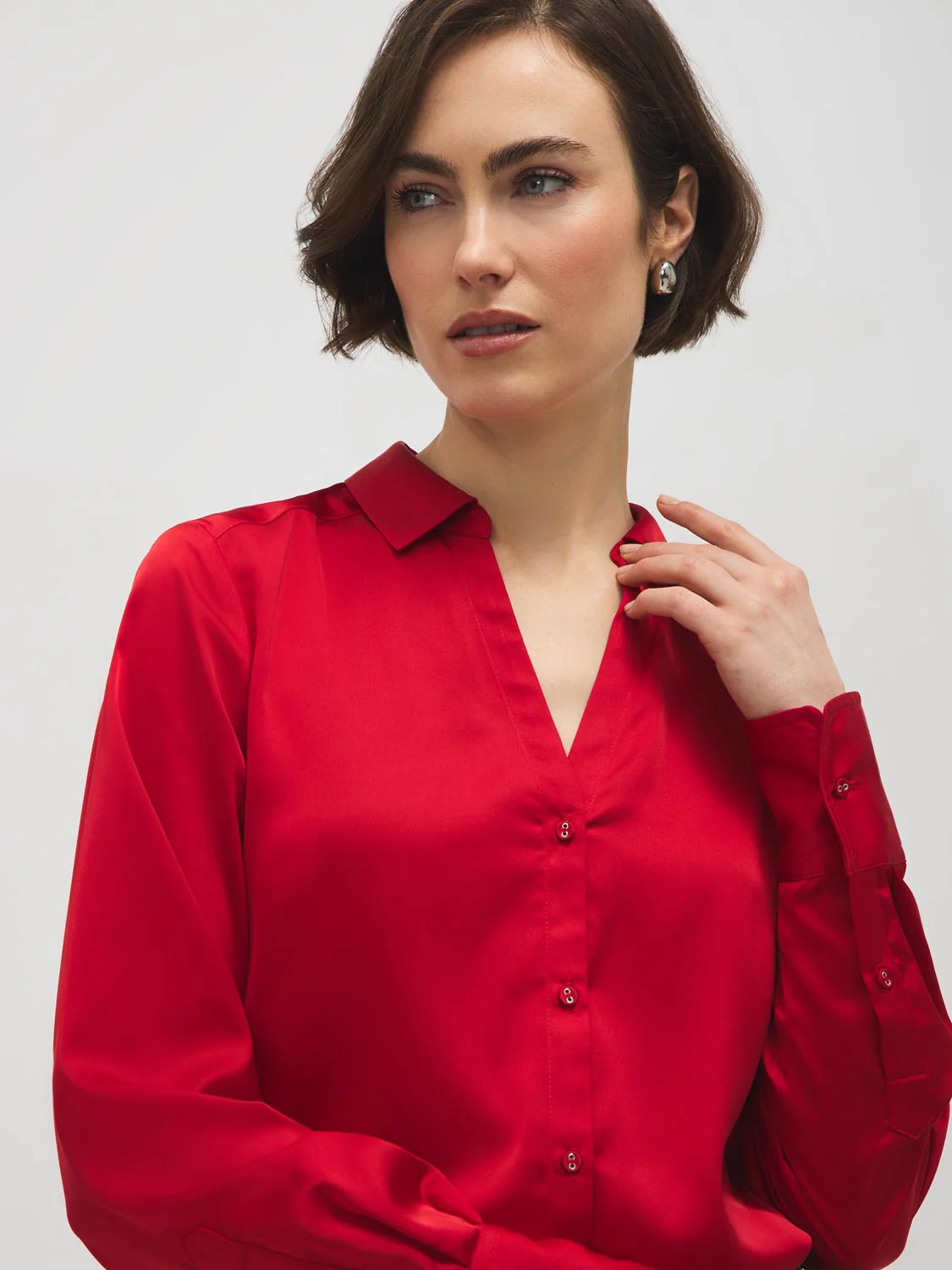 Johnny Collar Satin-Like Blouse - Image 7