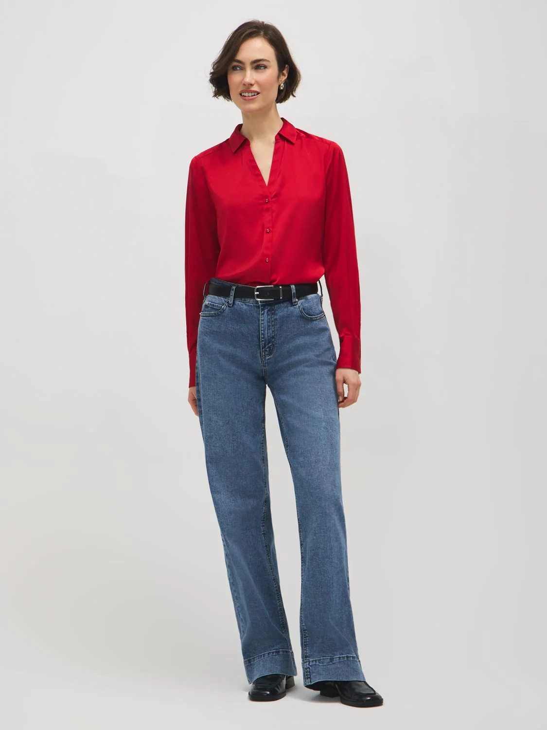 Johnny Collar Satin-Like Blouse - Image 8