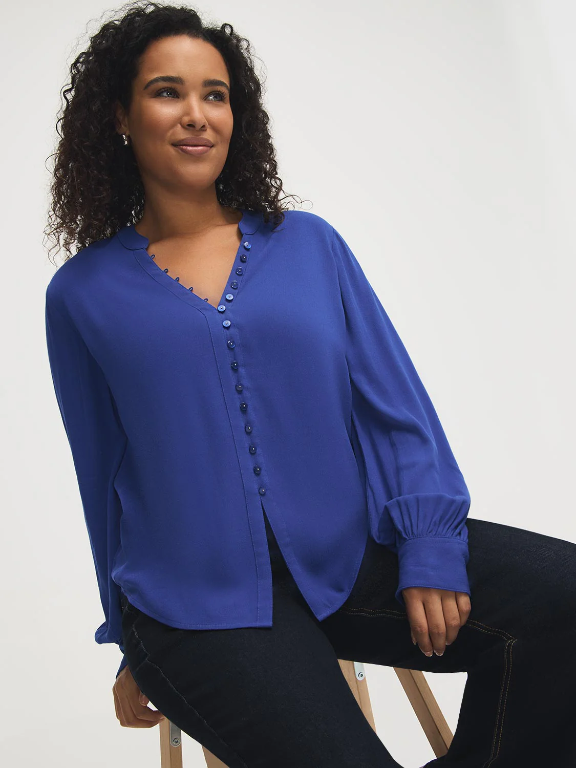 Split Collar Popover Blouse - Image 2