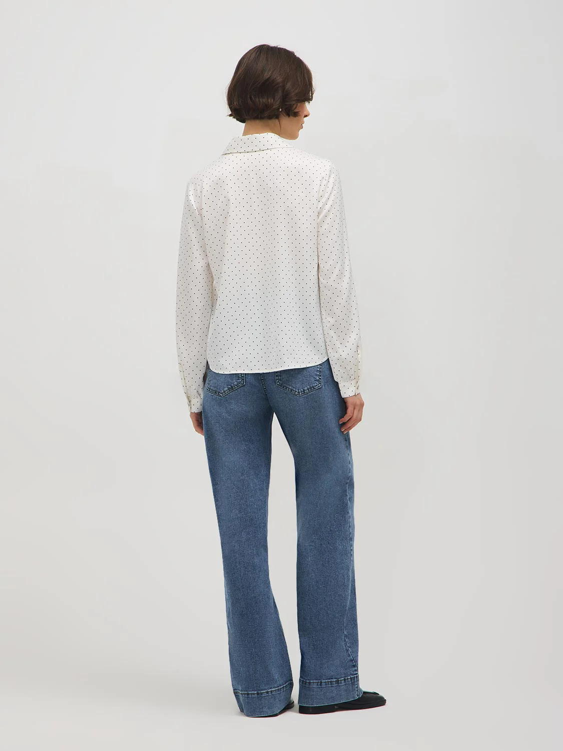 Polka Dot Split Collar Satin Blouse - Image 4