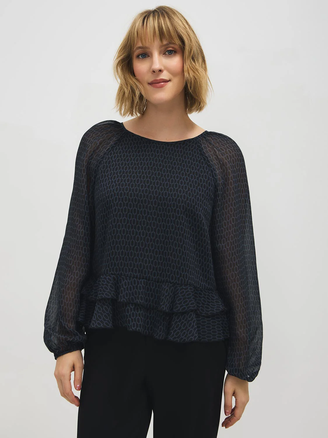 Geo Print Ruffle Hem Blouse - Image 4