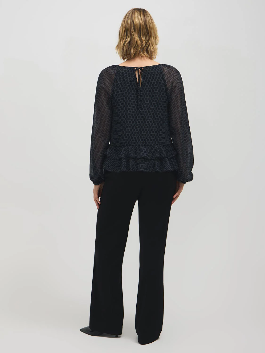 Geo Print Ruffle Hem Blouse - Image 5