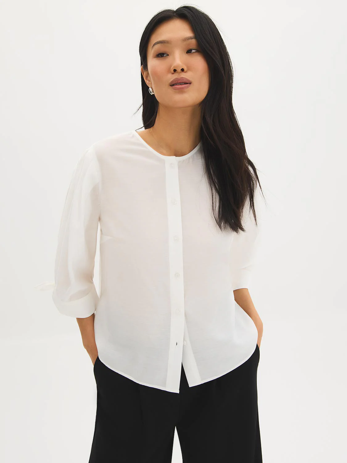 Silk-Like Tie-Cuff Blouse