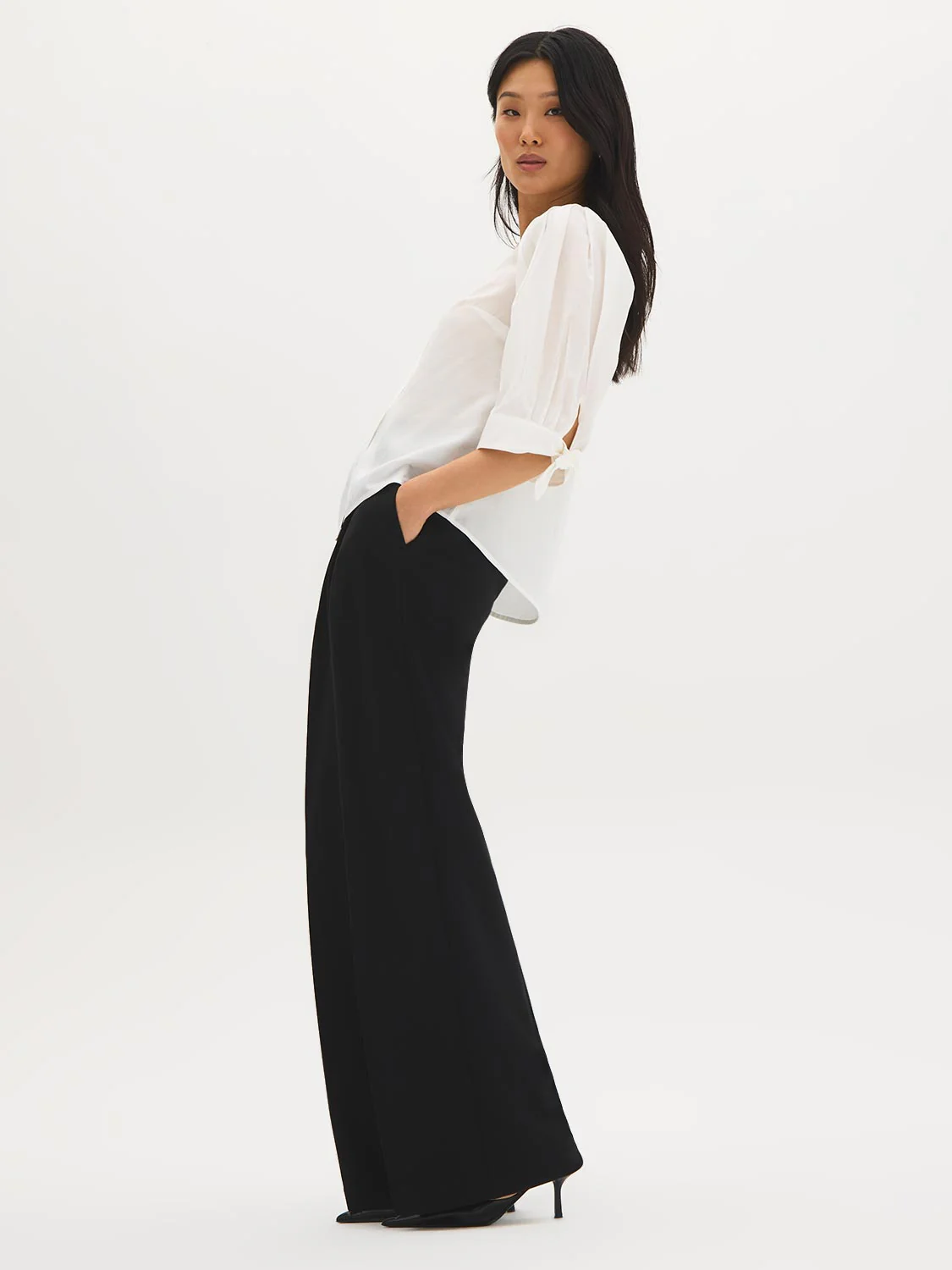 Silk-Like Tie-Cuff Blouse - Image 4