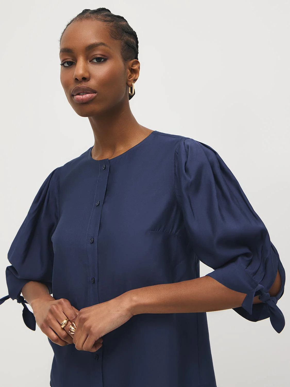 Silk-Like Tie-Cuff Blouse - Image 6