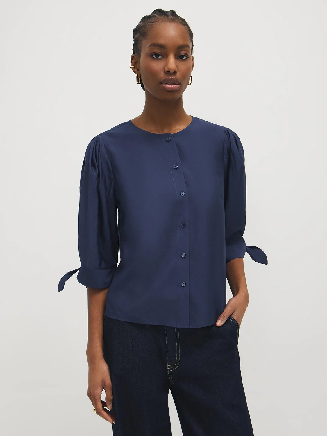 Silk-Like Tie-Cuff Blouse - Image 8
