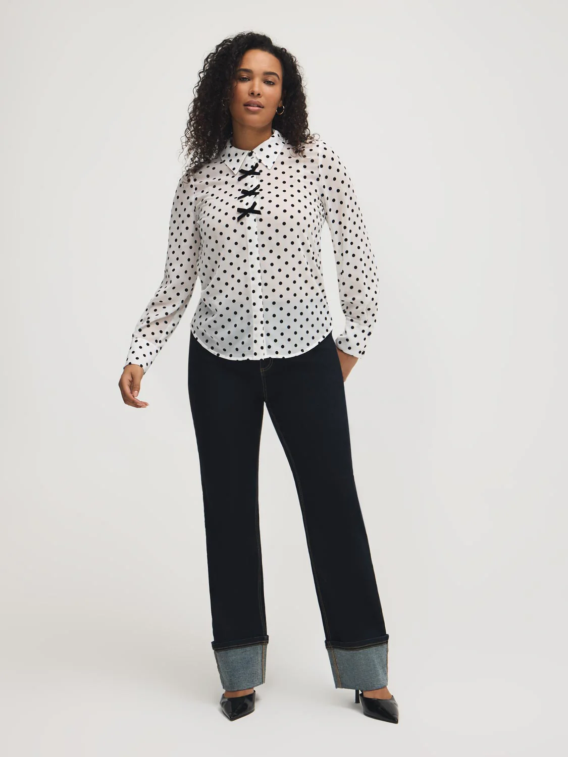 Velour Bow Detail Chiffon Blouse - Image 3