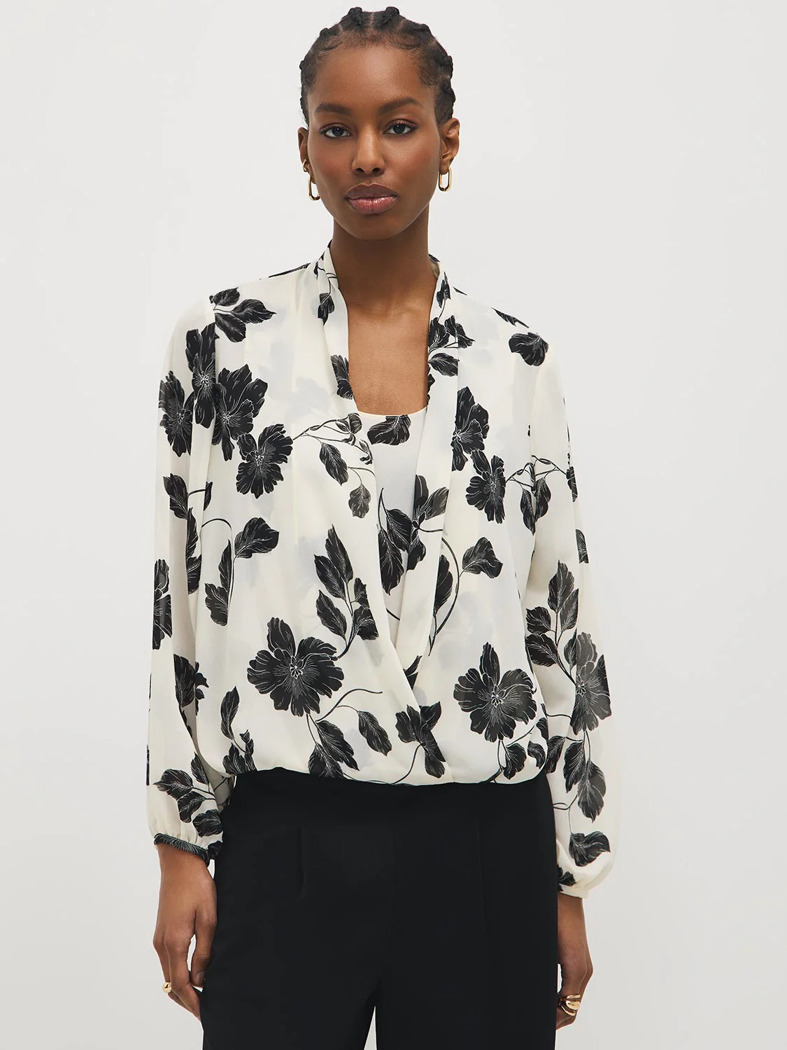 Floral Chiffon Blouson Wrap Blouse - Image 4