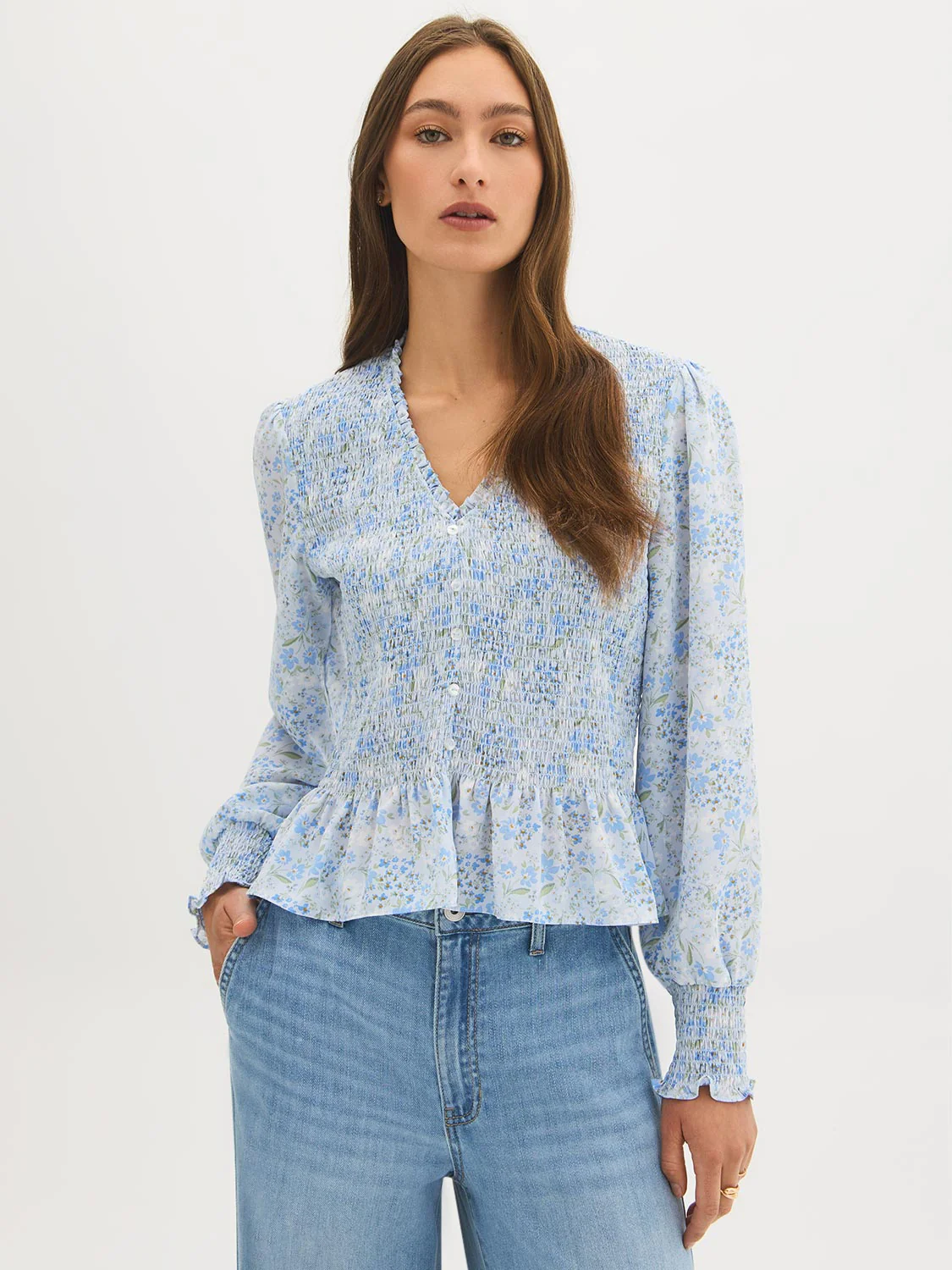 Floral Smocked Chiffon Blouse - Image 3