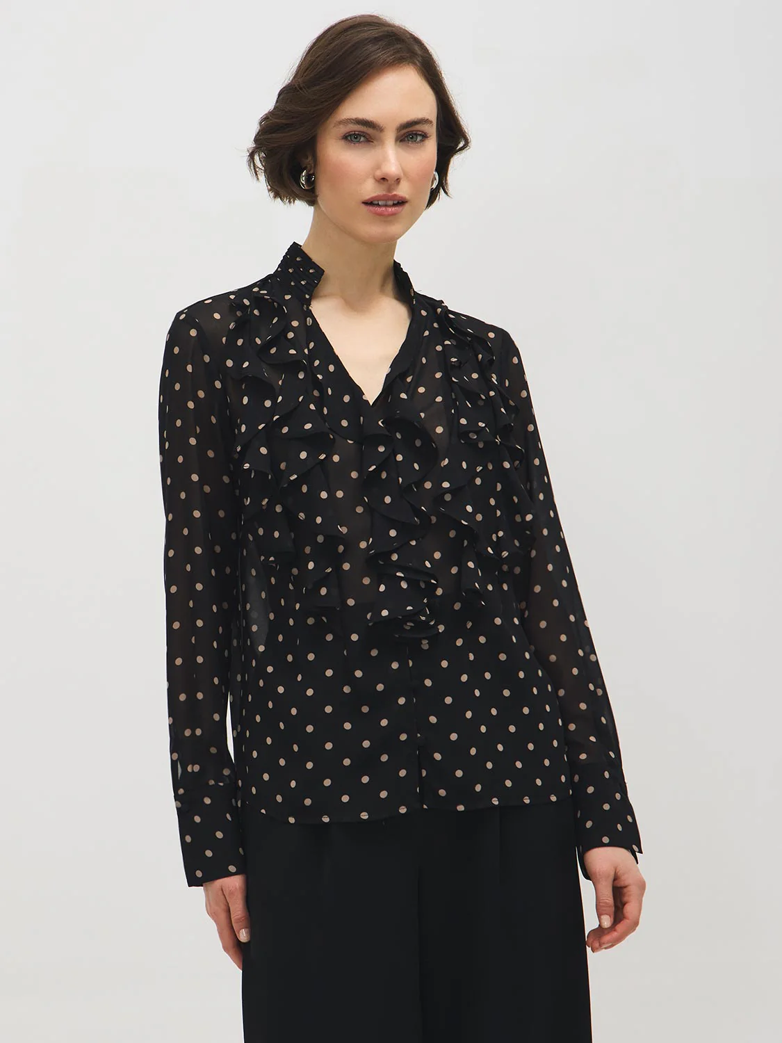 Polka Dot Smocked Chiffon Blouse - Image 3