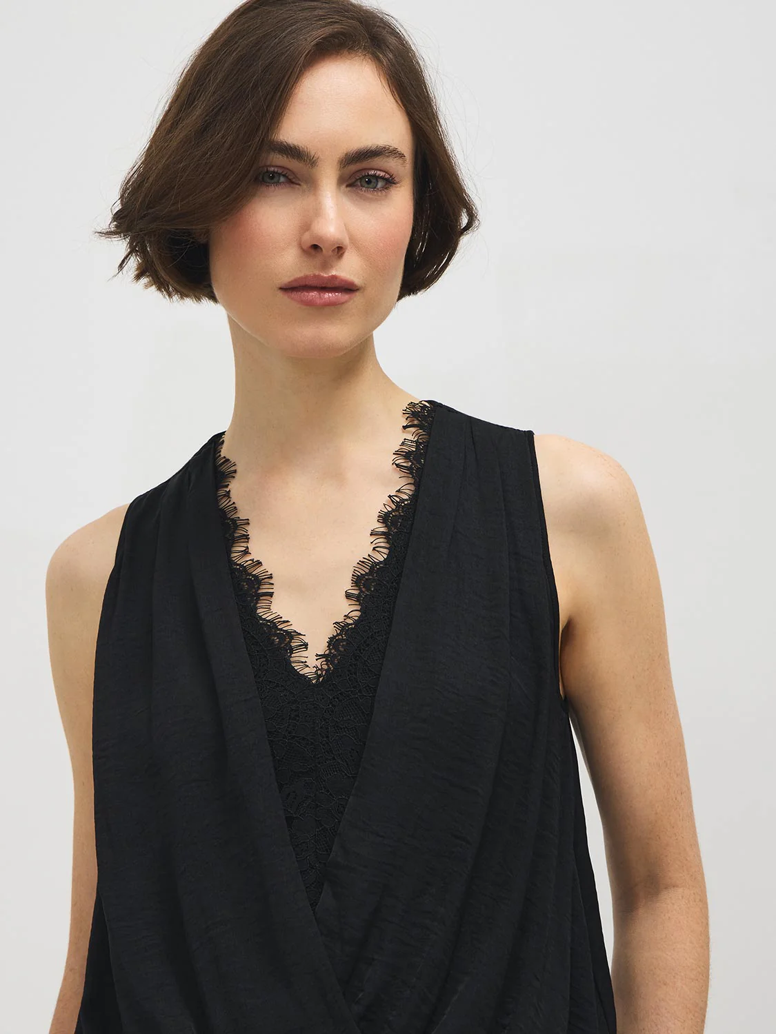 Lace Crossover Satin-Like Top - Image 10