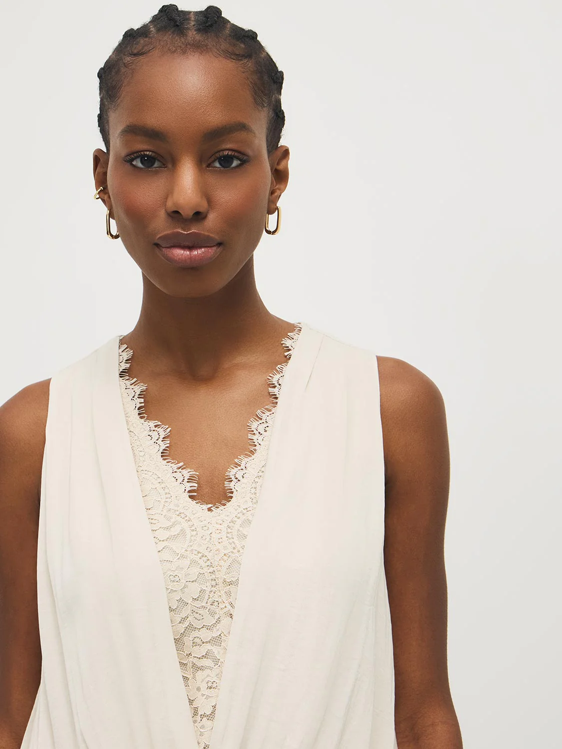 Lace Crossover Satin-Like Top - Image 4