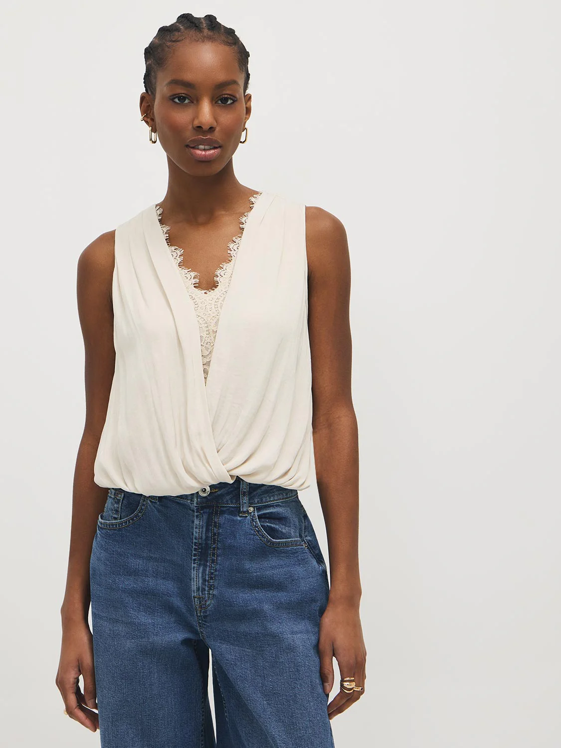 Lace Crossover Satin-Like Top - Image 5