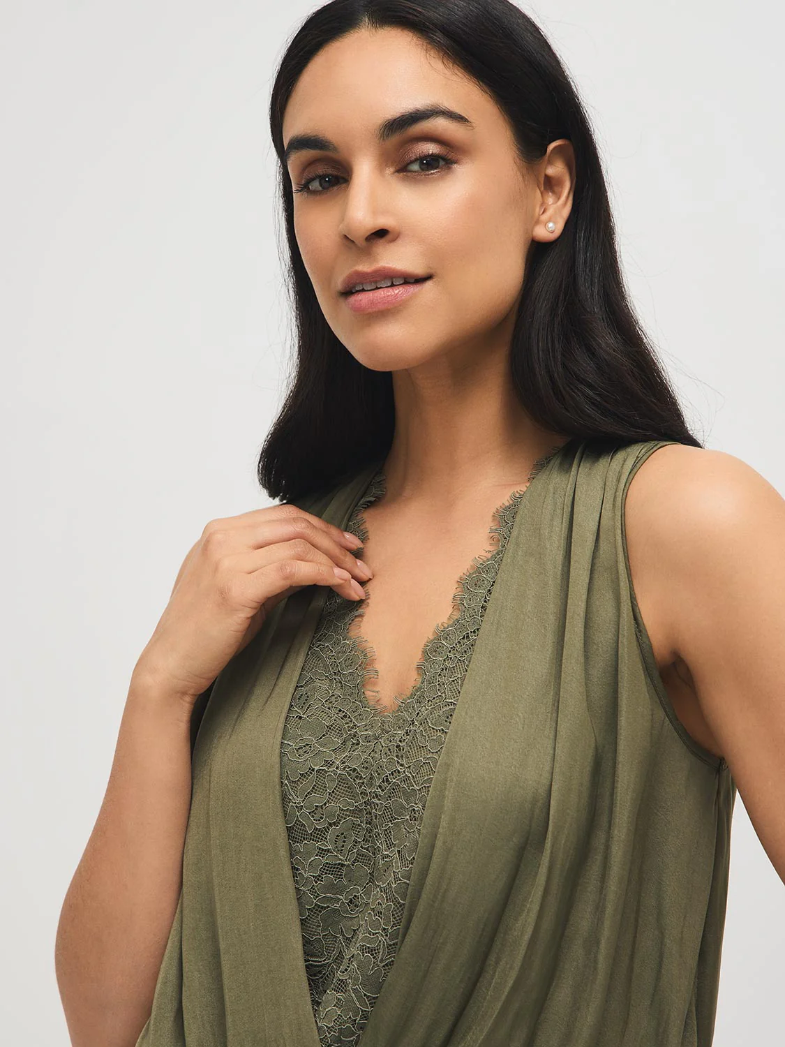 Lace Crossover Satin-Like Top - Image 9