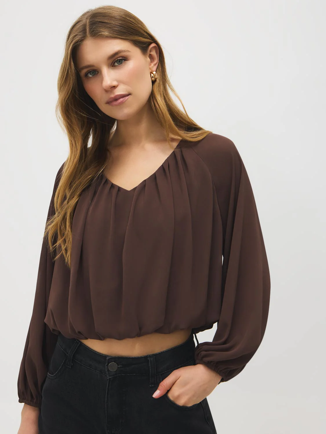V-Neck Pleated Chiffon Top - Image 2