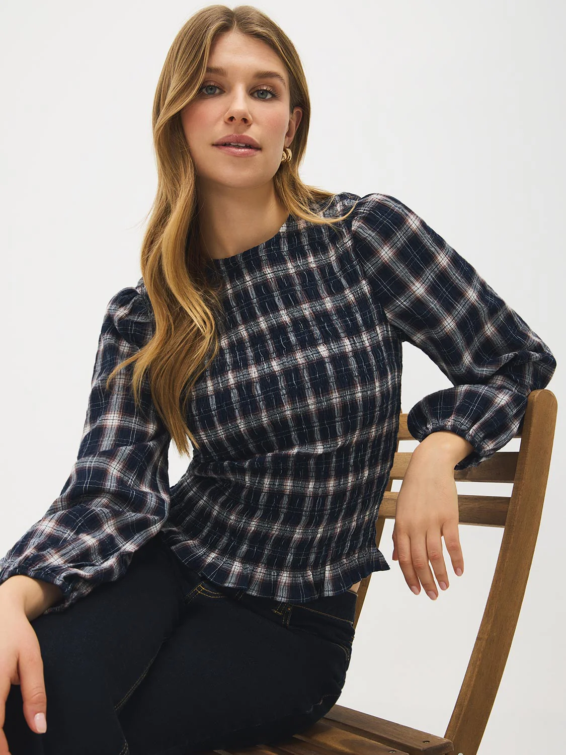 Plaid Smocked Cotton-Blend Top - Image 2