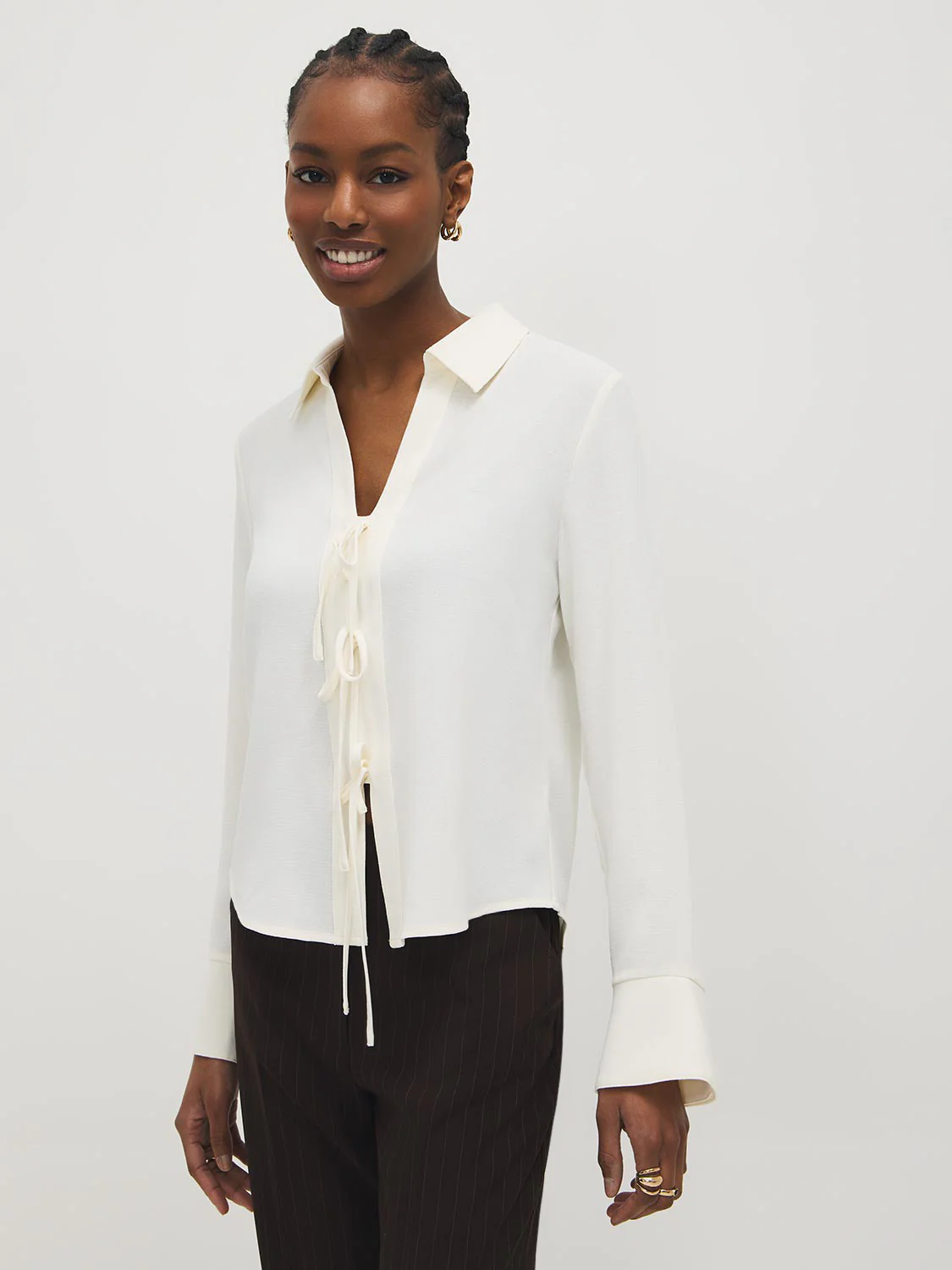 Bow Button-Front Blouse - Image 3
