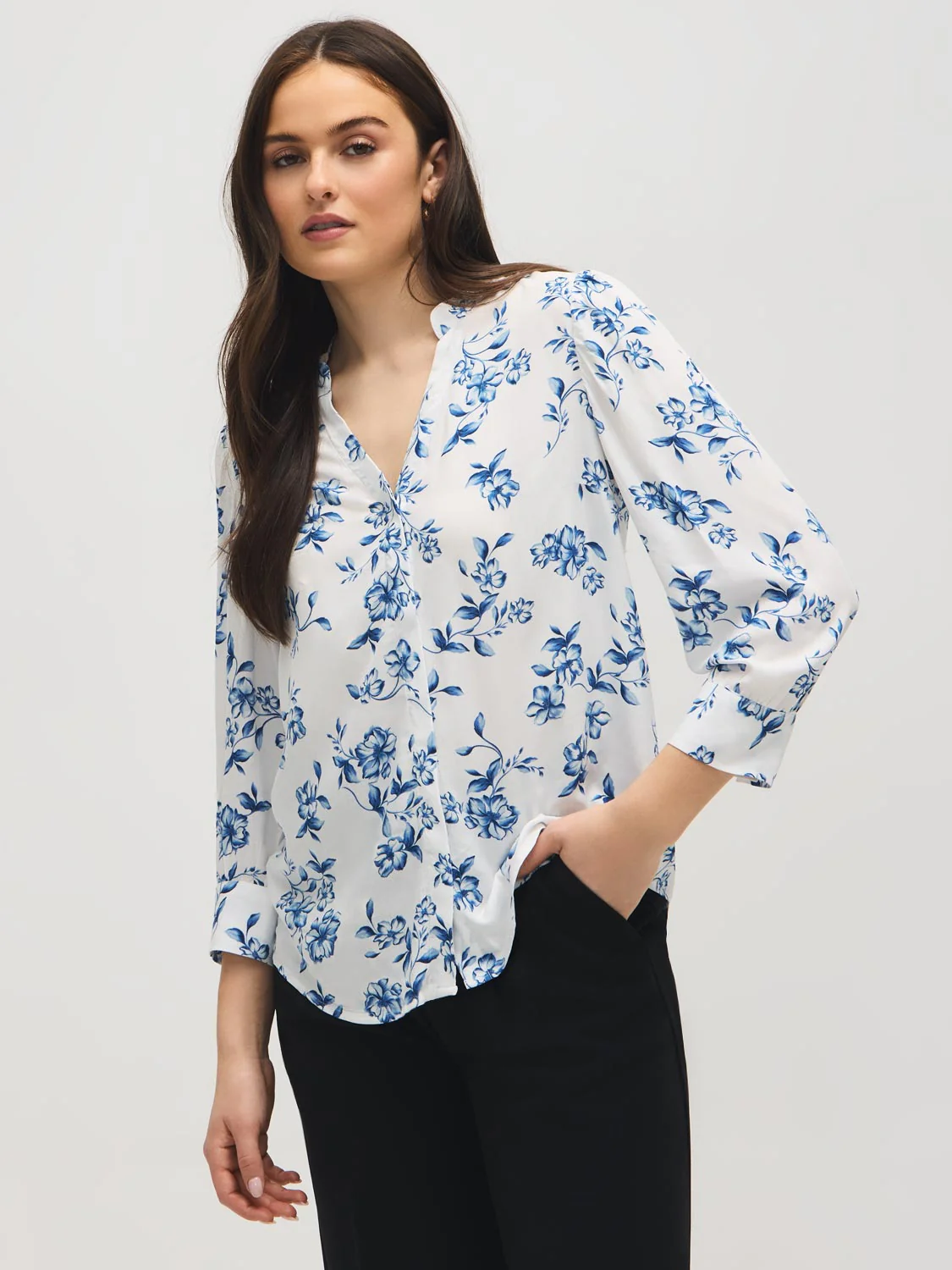 Floral Print Split Neck Blouse - Image 2