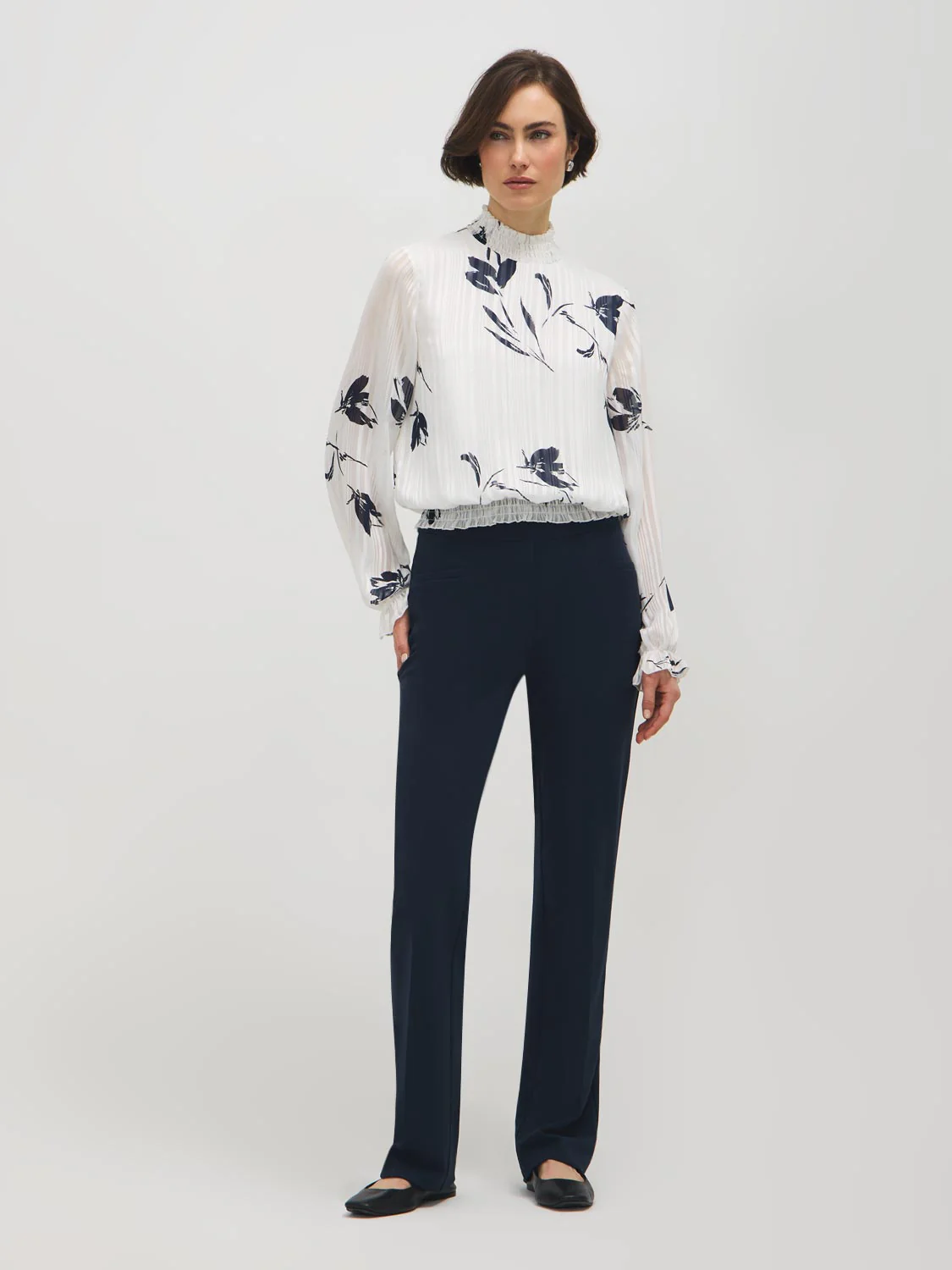 Floral Mock Neck Smocked Top - Image 3