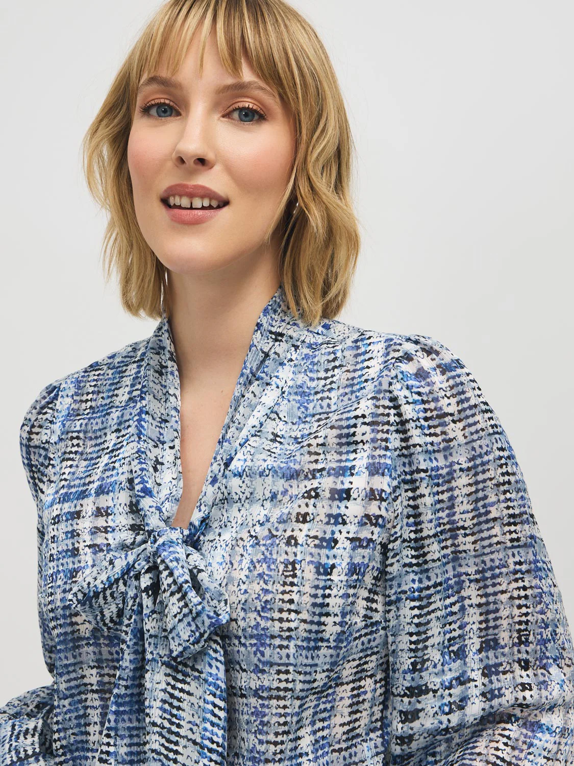 Plaid Tie-Neck Popover Blouse - Image 3