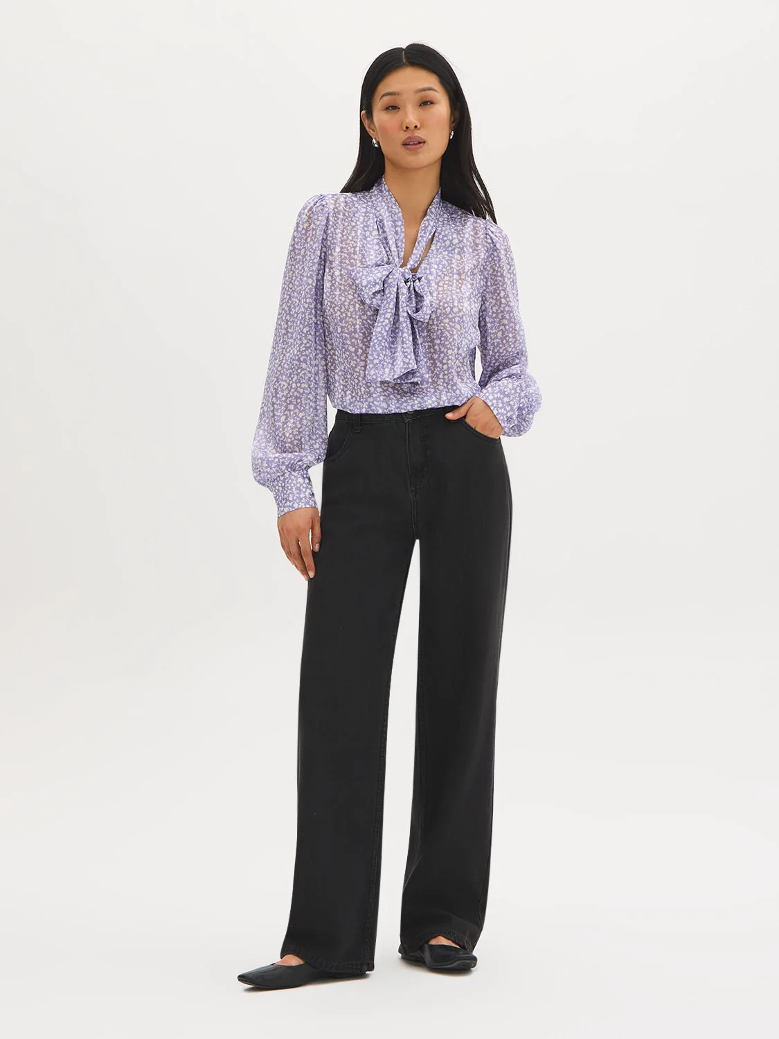 Ditsy Print Bow Blouse - Image 2