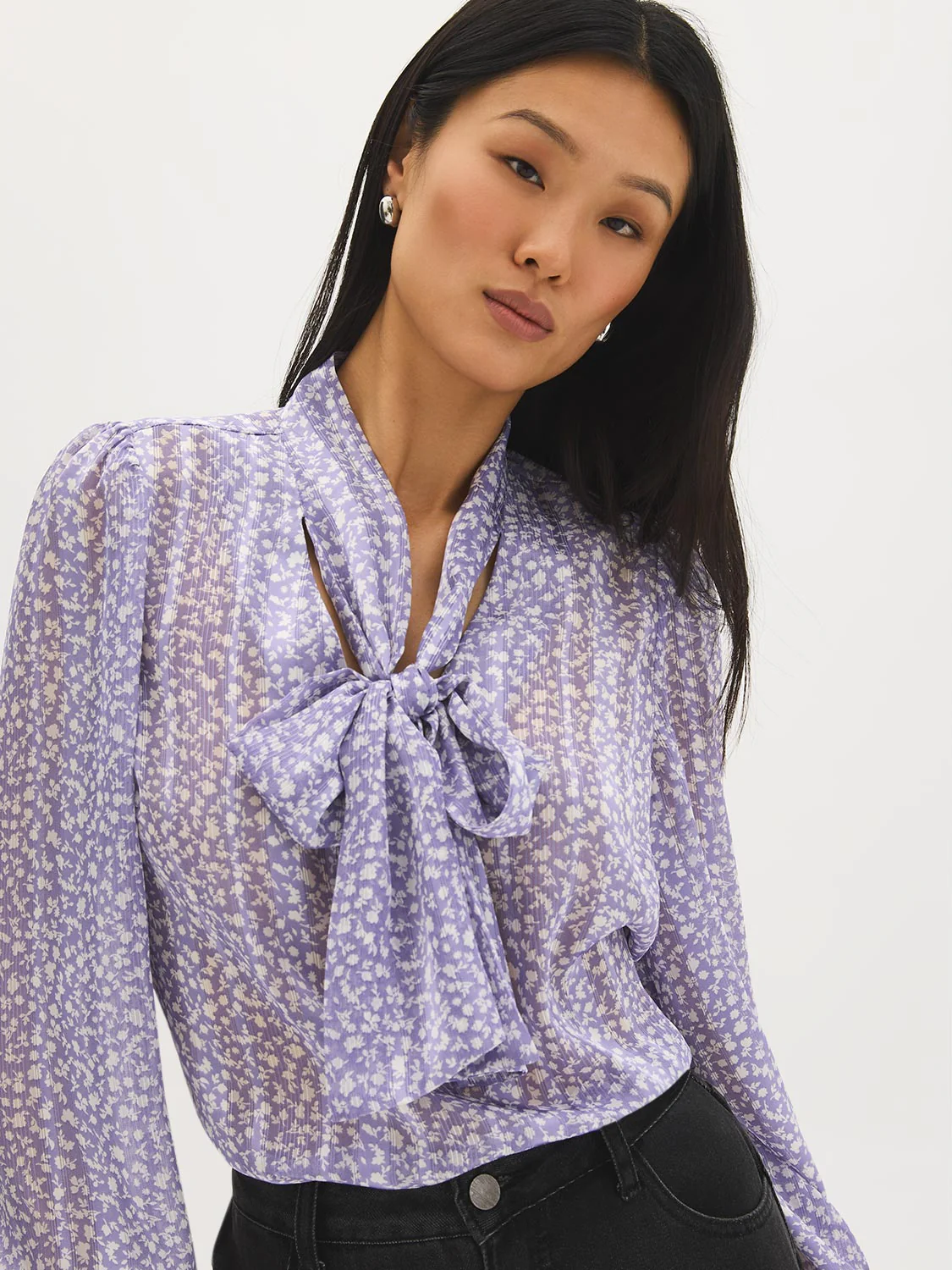 Ditsy Print Bow Blouse - Image 3