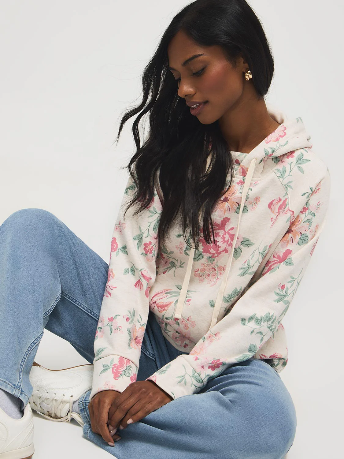 Floral Print Fleece Hooded Sweatshirt - Image 4