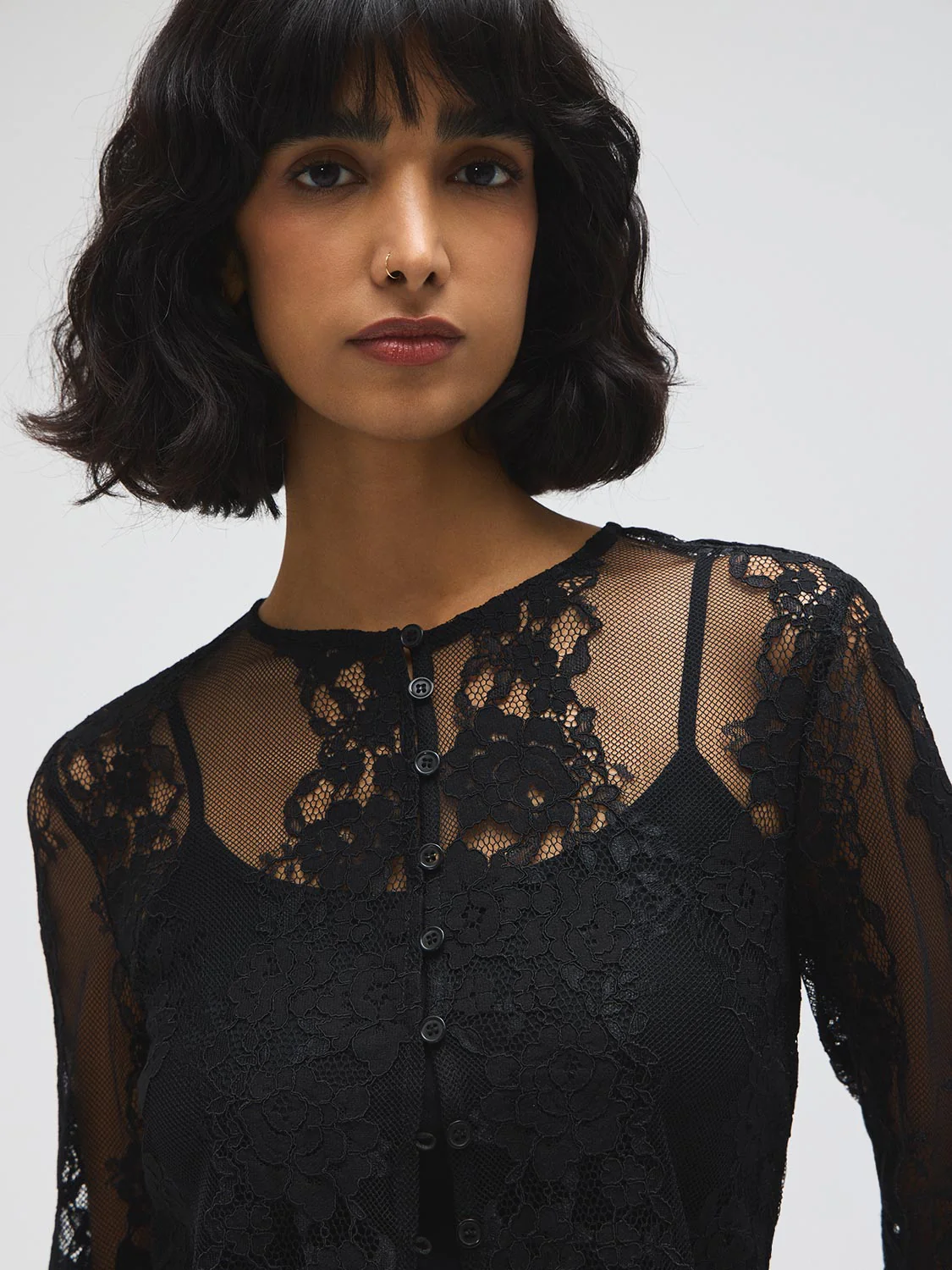 Scallop Lace Button-Front Top