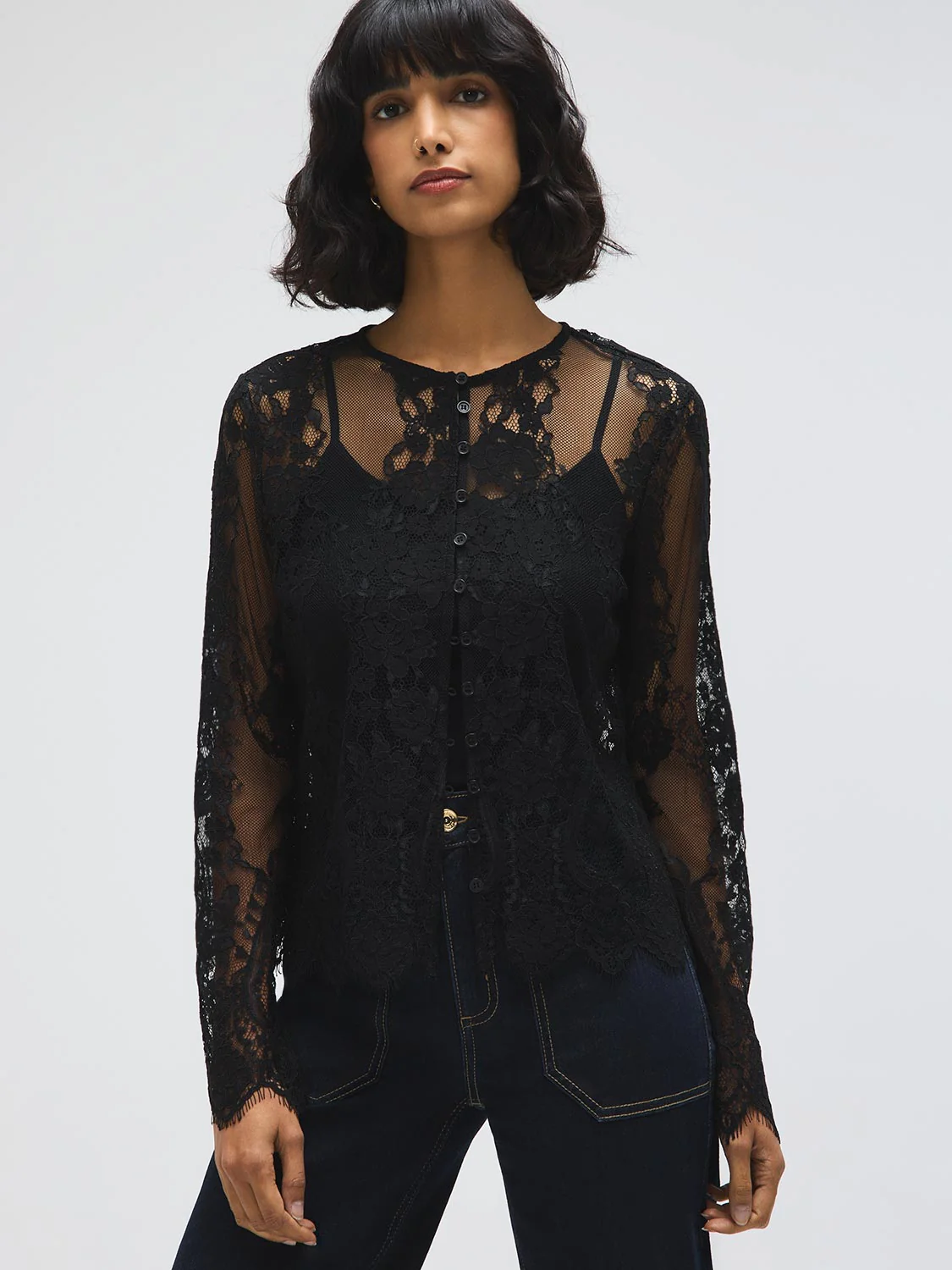 Scallop Lace Button-Front Top - Image 2