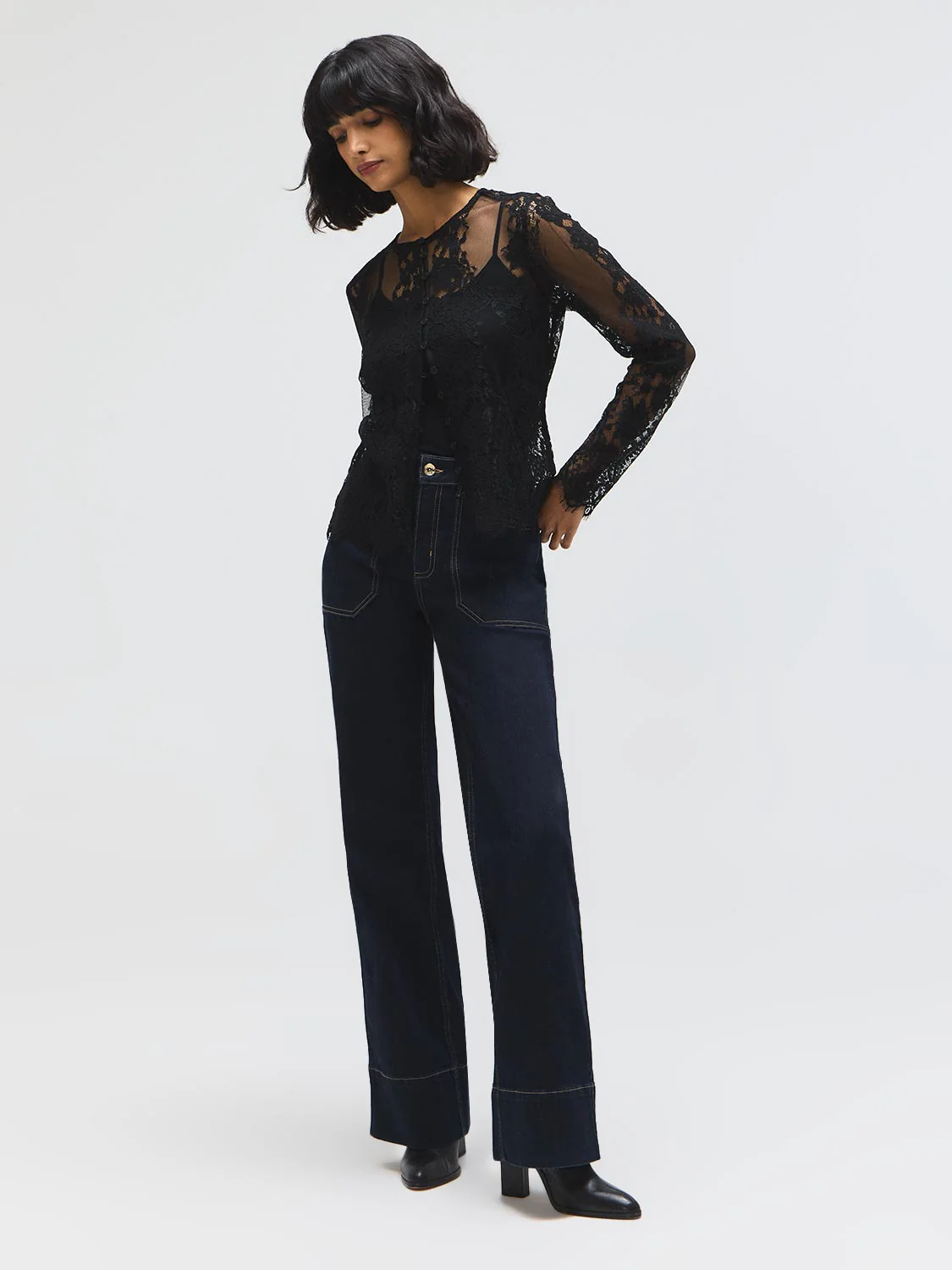 Scallop Lace Button-Front Top - Image 3