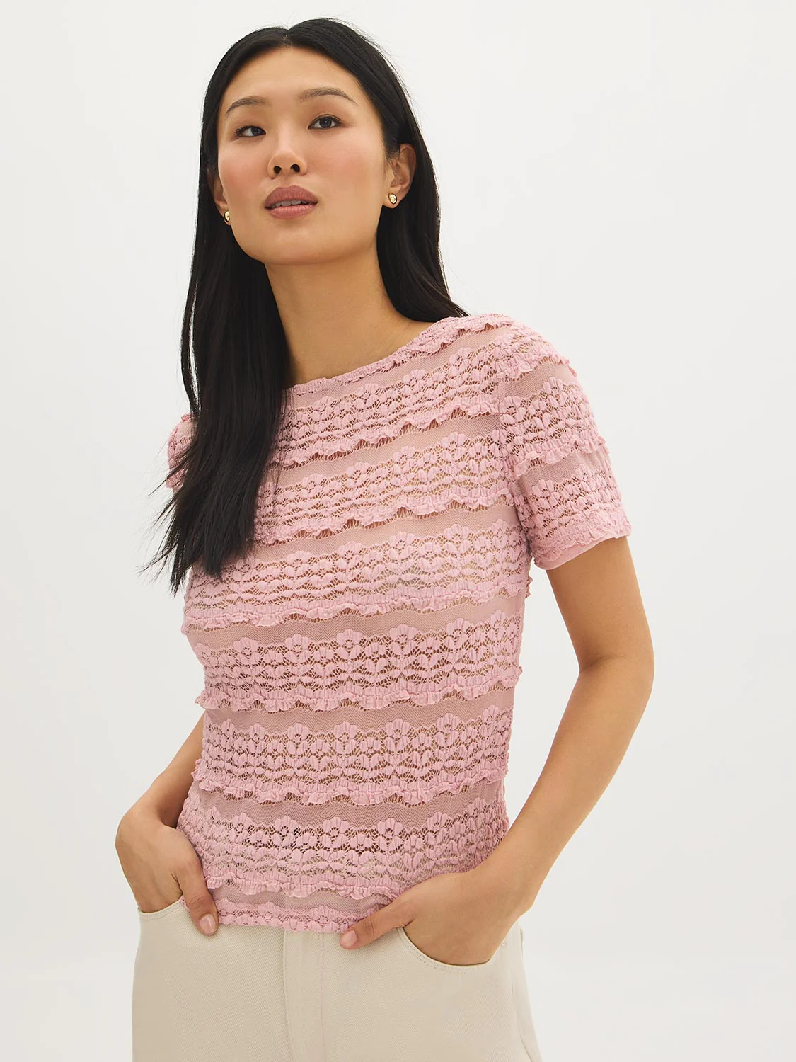 Textured Lace Short Sleeve Top - Image 9
