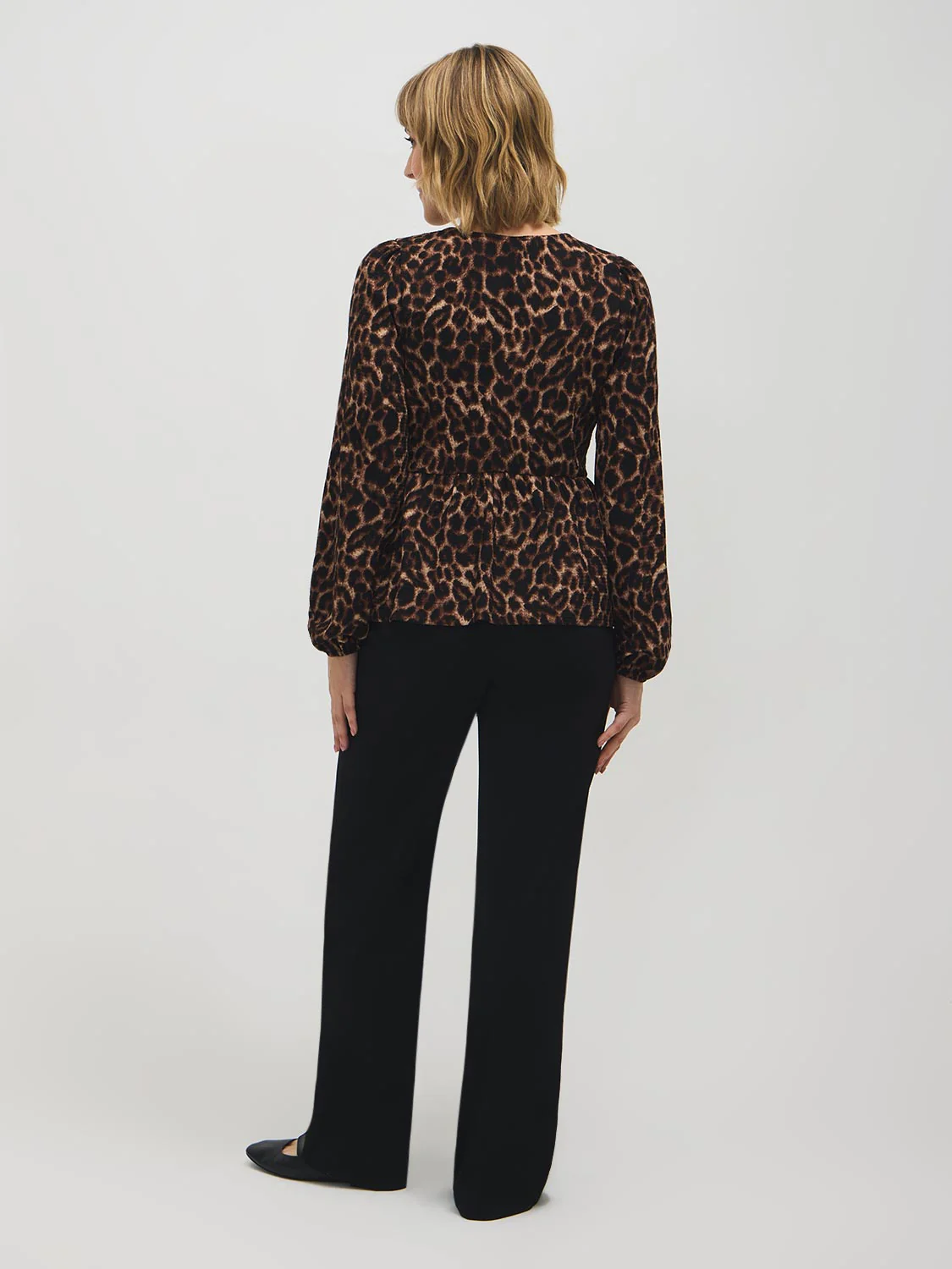 Animal Print Bow Detail Peplum Top - Image 5
