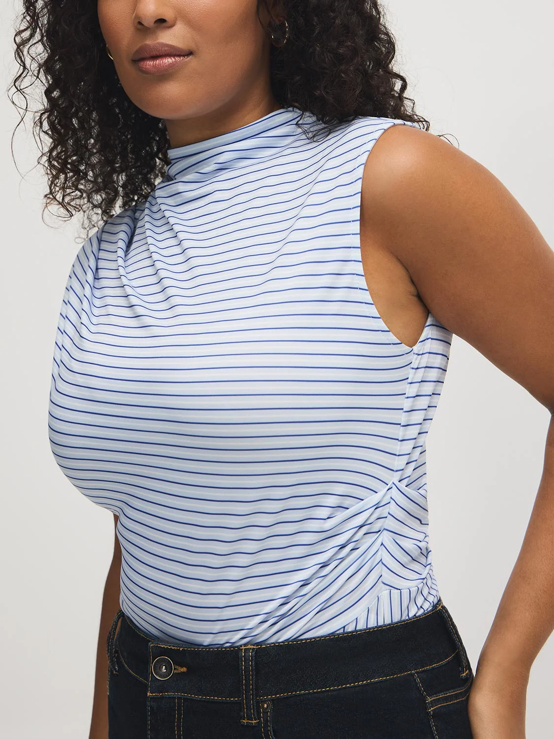 Striped Asymmetrical Mock Neck Top - Image 5