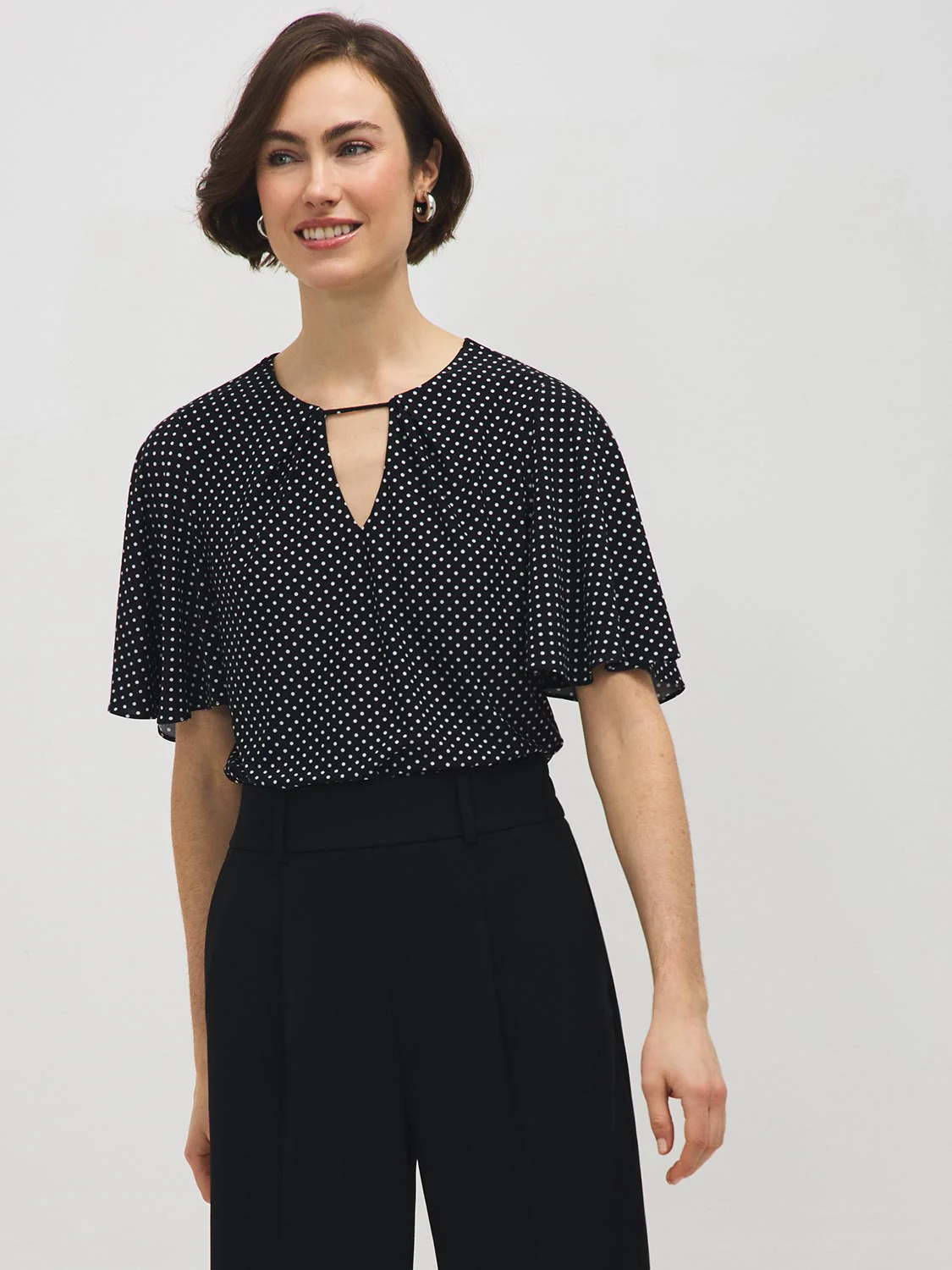 Polka Dot Flutter Sleeve Top - Image 3