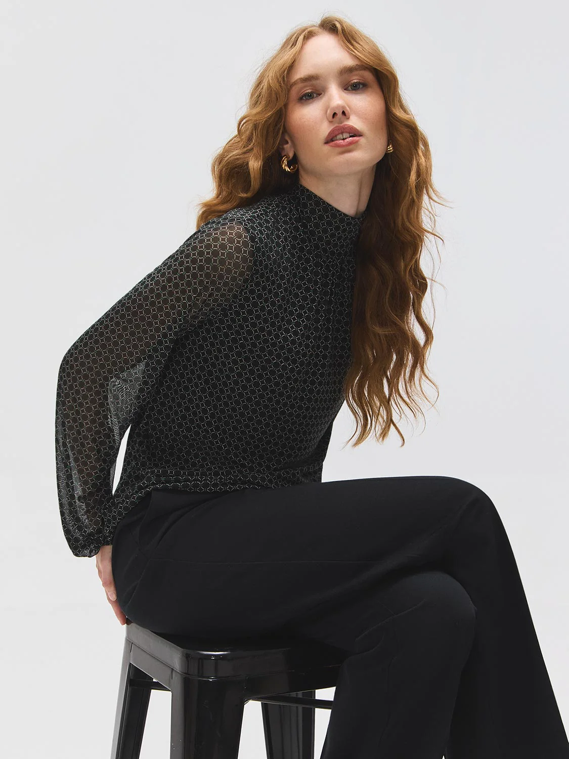 Geo Print Mesh Mock Neck Top - Image 5