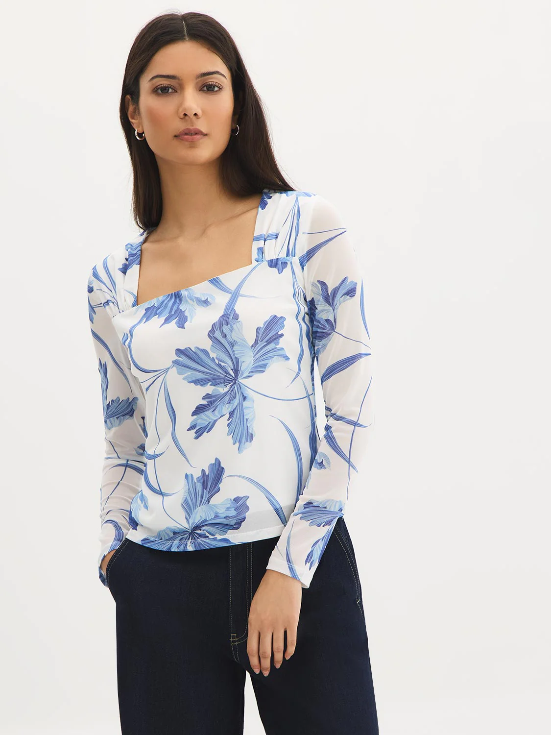 Floral Square Neck Mesh Top - Image 2