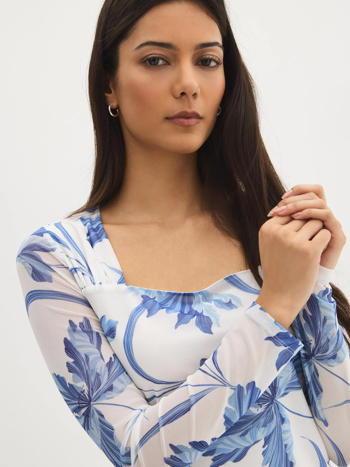 Floral Square Neck Mesh Top - Image 3
