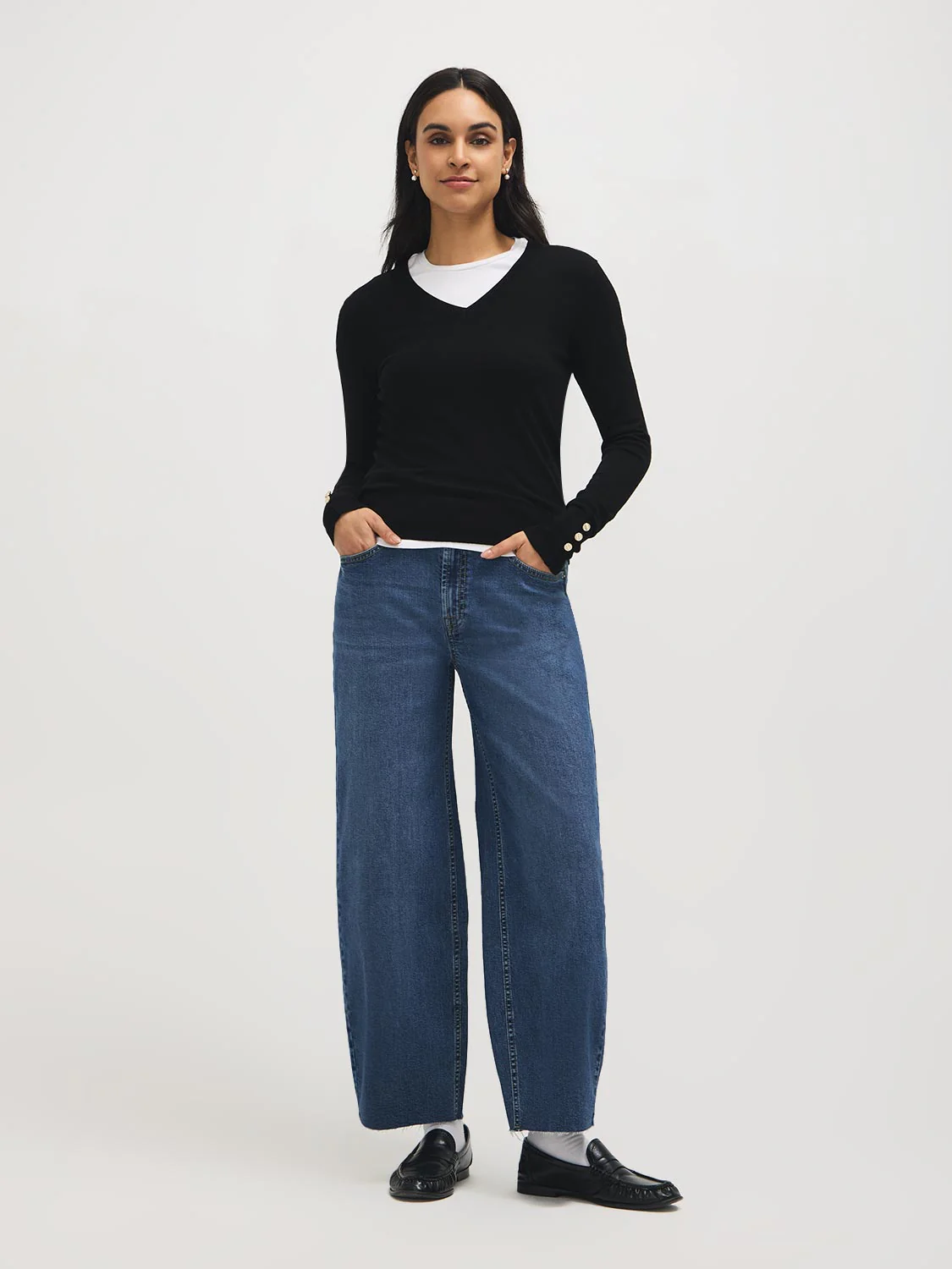 Cotton-Blend Barrel Jeans