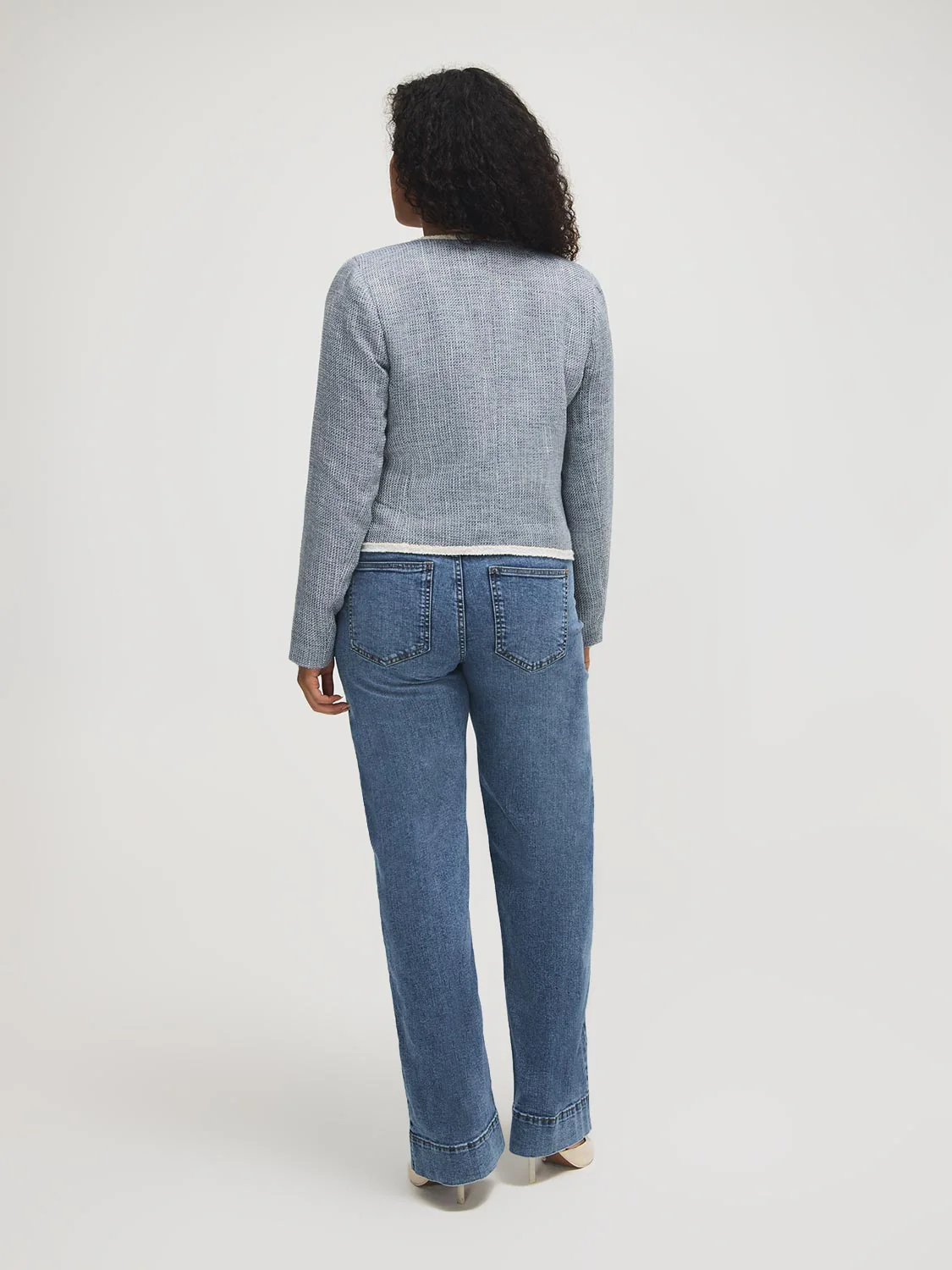 Contrast Trim Cropped Boucle Blazer - Image 4
