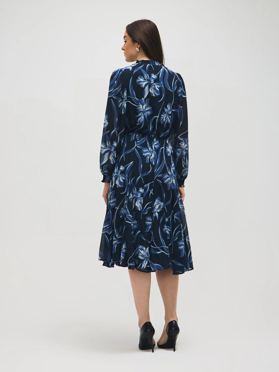 Floral Split Collar Chiffon Midi Dress - Image 2