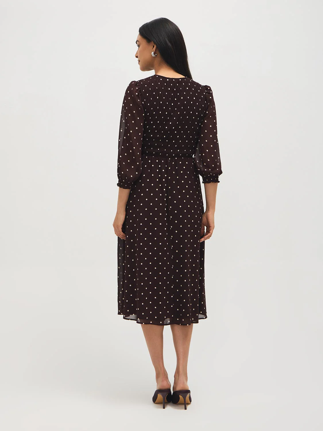 Smocked Polka Dot Chiffon Midi Dress - Image 5
