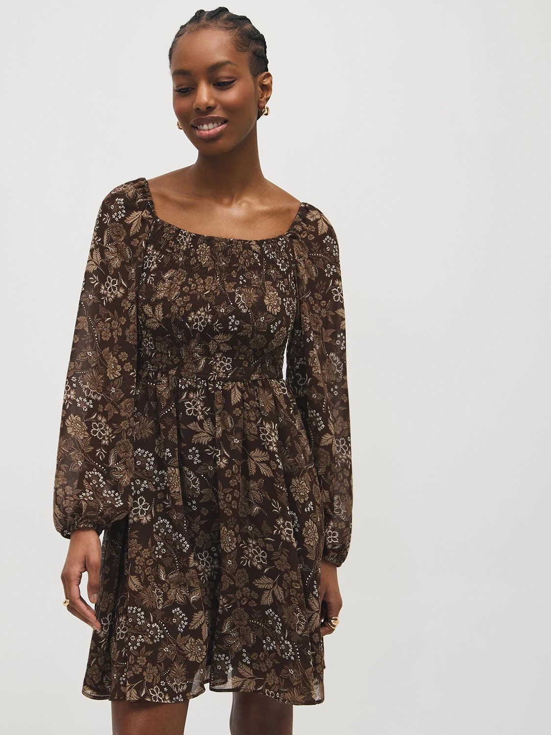 Printed Smocked Mini Dress - Image 2