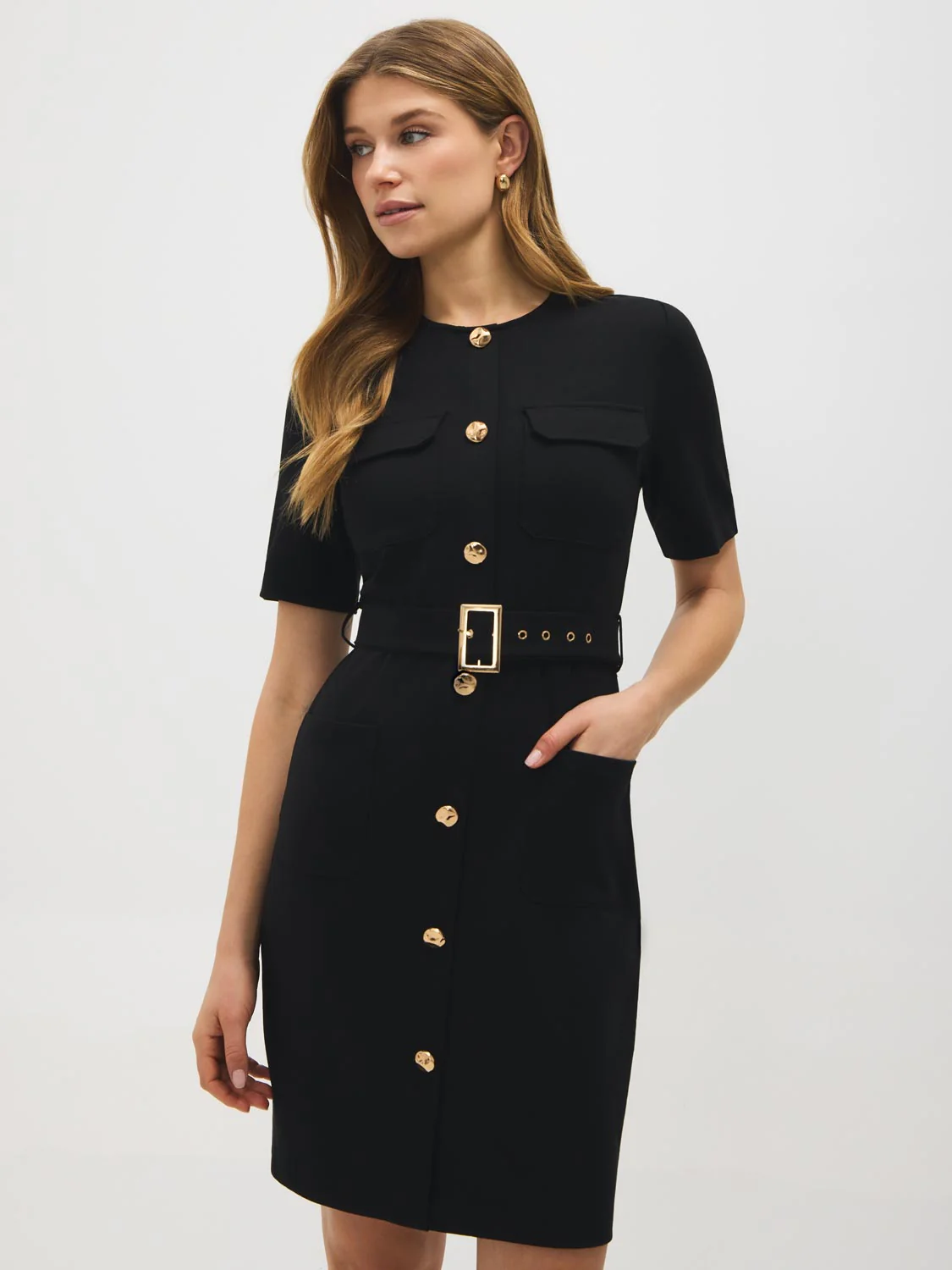 Button-Front Belted Dress - Image 2