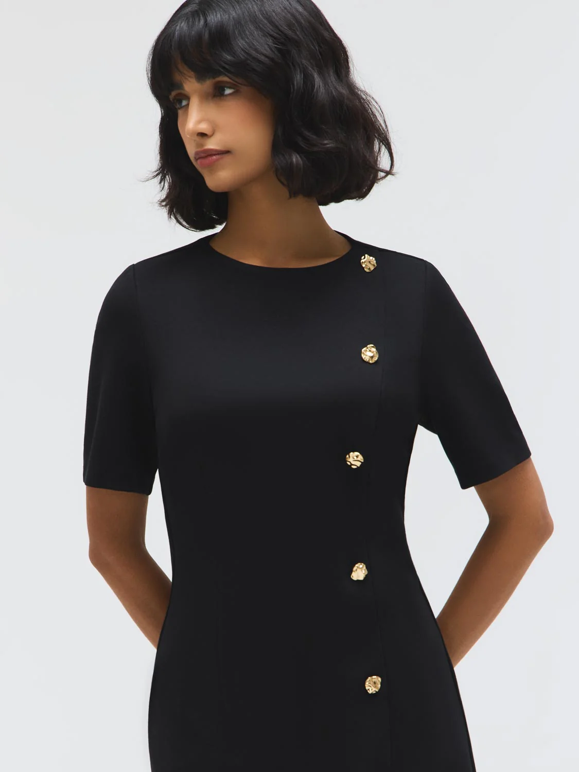 Elbow Sleeve Side-Button Dress - Image 2
