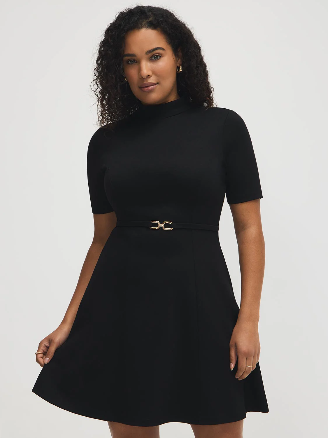 Mock Neck Fit & Flare Mini Dress - Image 2