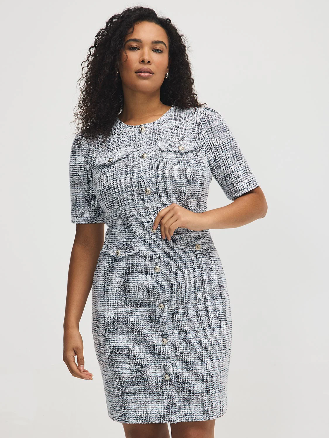 Button-Front Boucle Dress - Image 3