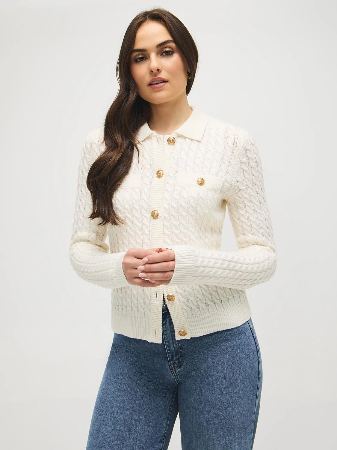 Collared Cable Knit Cardigan