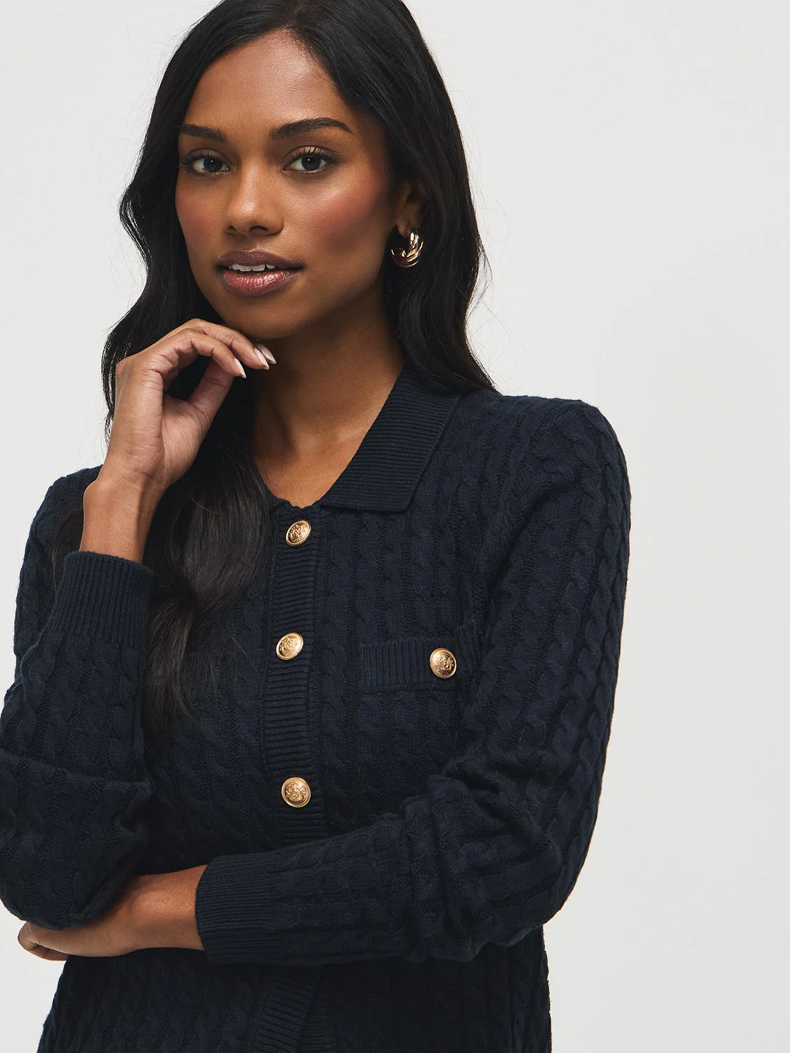 Collared Cable Knit Cardigan - Image 5